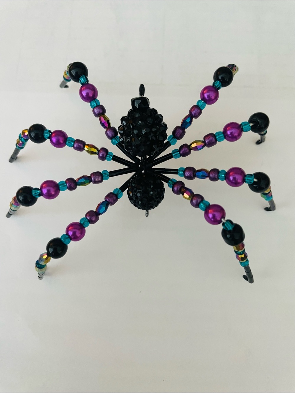 Beaded Black & Purple Decorative Spider Accent